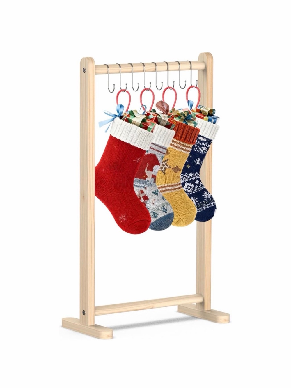 6 Hooks🪝Wood🪵Xmas🎄Stocking🧦Hanger Floor Stands 51x26x88Cm/20* 10*35inch